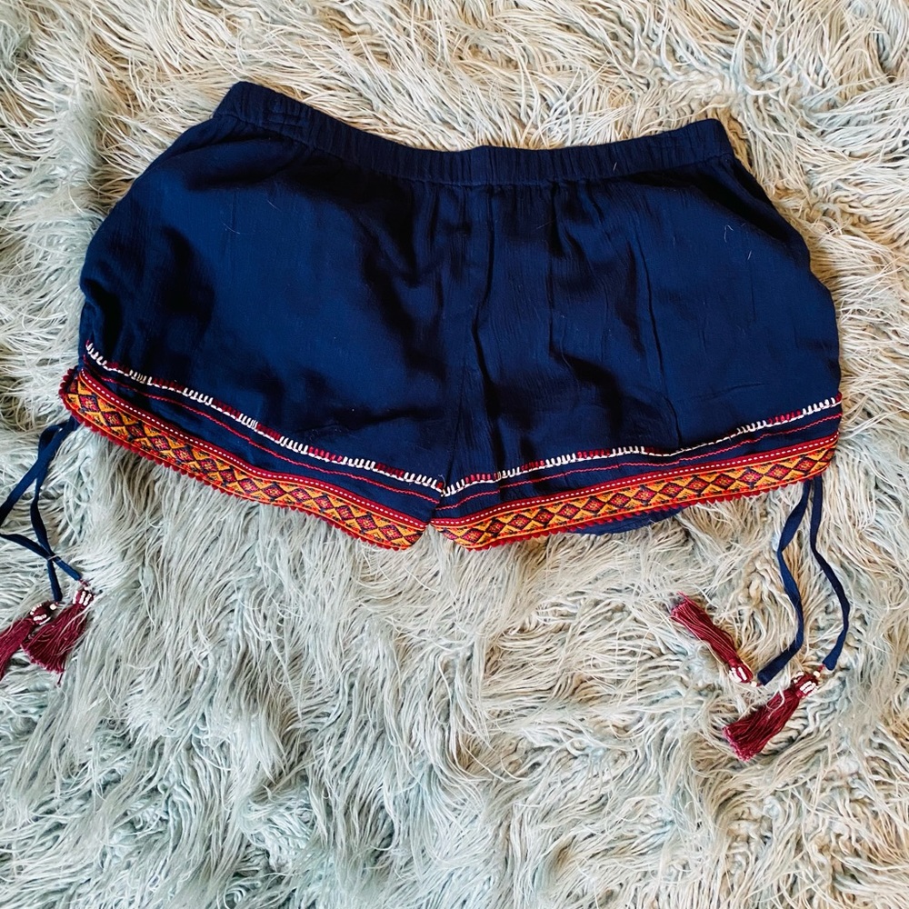Soft shorts with tassels and embroidery detail